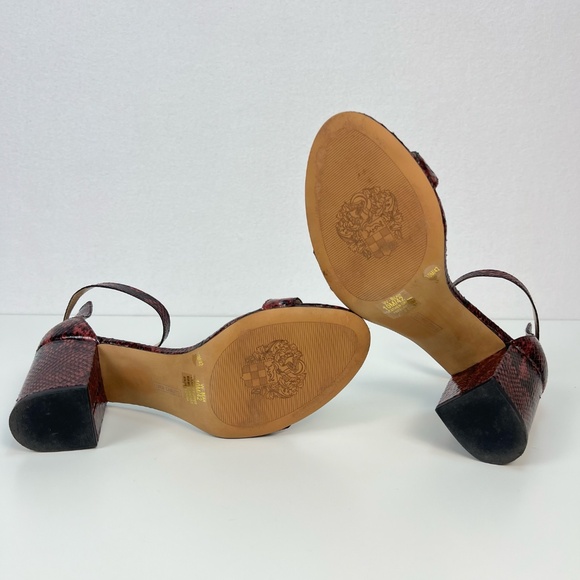 Vince Camuto Snakeskin Block Heel Sandal Burgundy Open Toe Ankle Strap Womens 10 - Picture 11 of 13